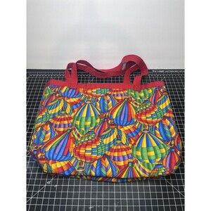 Vintage 90s Hot Air Balloon Canvas Tote Bag | Handmade Colorful Travel Beach Bag